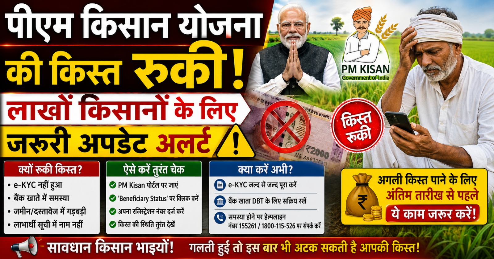 PM Kisan की रुकी किस्त पर बड़ा अलर्ट! अभी नहीं किया अपडेट तो हाथ से निकल सकती है अगली किस्त… और नाम भी हो सकता है लिस्ट से गायब!