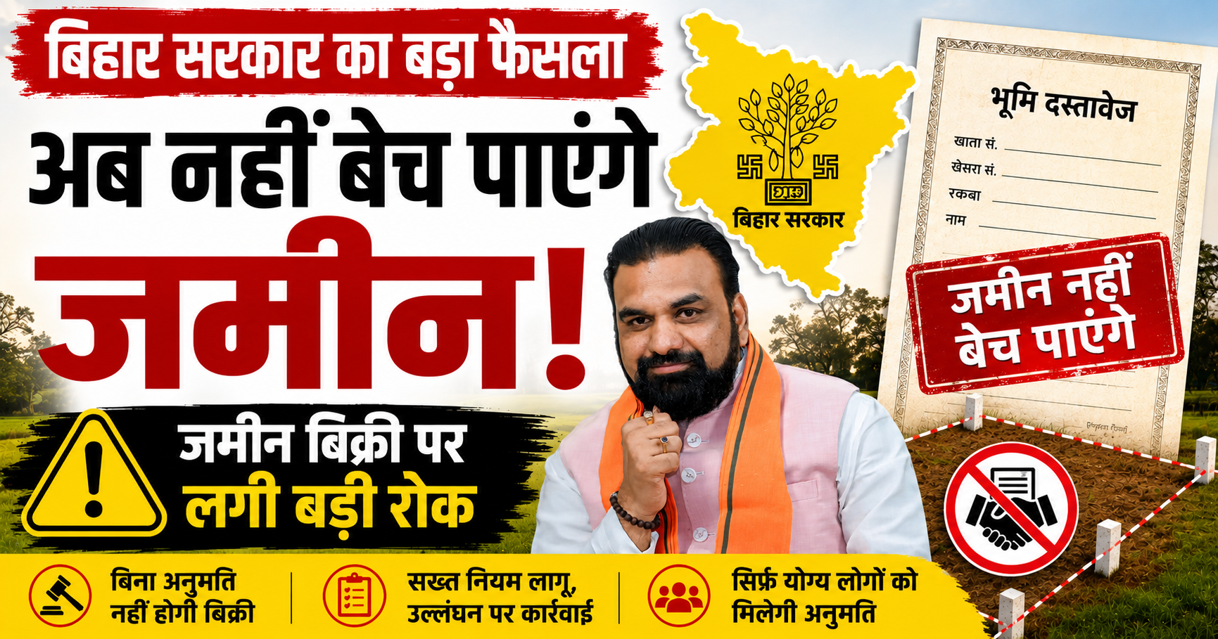 Bihar Land News: अब नहीं बेच पाएंगे जमीन, बिहार सरकार का बड़ा फैसला, 14 जिलों में जमीन खरीद-बिक्री पर रोक